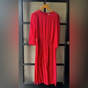 Lovely 80’s Karin Stevens Red & White Tulip Bud Specked Midi Dress